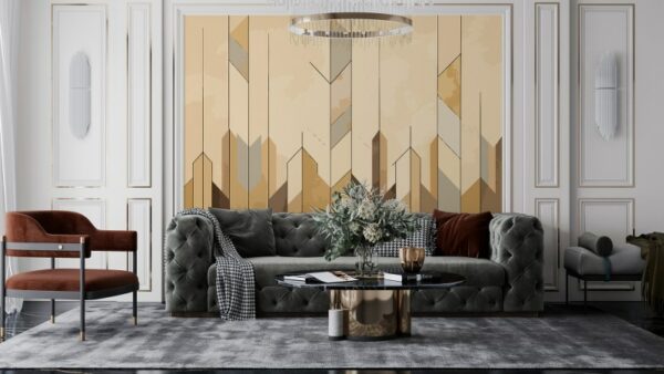 A beautiful background wall composed of geometric patterns of lines  Fabric Wallpaper Covers an area ​​up to 4.2mX3m with adhesive  and smoothing tool