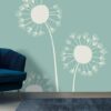 Beautiful White Dandelion Plant Fabric Wallpaper Covers an area ​​up to 4.2mX3m with adhesive  and smoothing tool