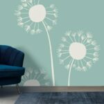 Beautiful White Dandelion Plant Fabric Wallpaper Covers an area ​​up to 4.2mX3m with adhesive  and smoothing tool
