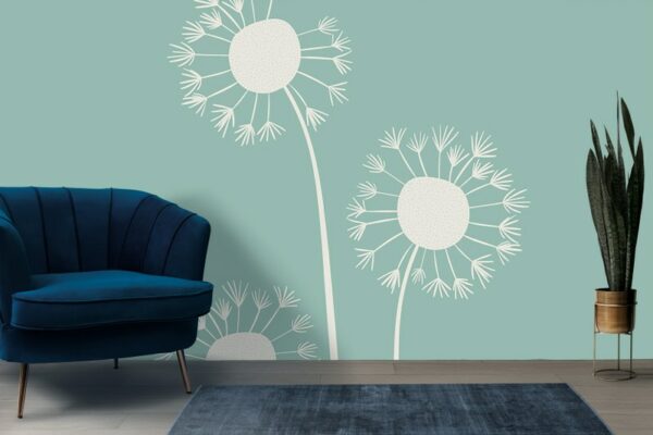 Beautiful White Dandelion Plant Fabric Wallpaper Covers an area ​​up to 4.2mX3m with adhesive  and smoothing tool
