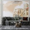 Life of a detailed portion of the city of Matera Fabric Wallpaper Covers an area ​​up to 4.2mX3m with adhesive  and smoothing tool