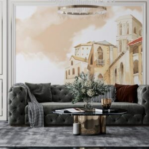 Life of a detailed portion of the city of Matera Fabric Wallpaper Covers an area ​​up to 4.2mX3m with adhesive  and smoothing tool