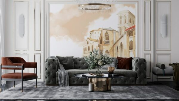 Life of a detailed portion of the city of Matera Fabric Wallpaper Covers an area ​​up to 4.2mX3m with adhesive  and smoothing tool