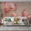Peonies background Vectors & Illustrations Fabric Wallpaper Covers an area ​​up to 4.2mX3m with adhesive  and smoothing tool