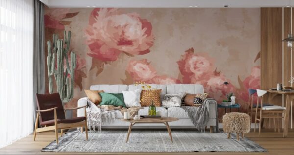Peonies background Vectors & Illustrations Fabric Wallpaper Covers an area ​​up to 4.2mX3m with adhesive  and smoothing tool