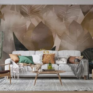 Seamless pattern with watercolor leaves Fabric Wallpaper Covers an area ​​up to 4.2mX3m with adhesive  and smoothing tool