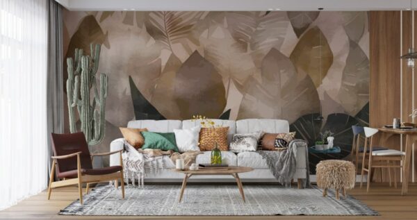 Seamless pattern with watercolor leaves Fabric Wallpaper Covers an area ​​up to 4.2mX3m with adhesive  and smoothing tool