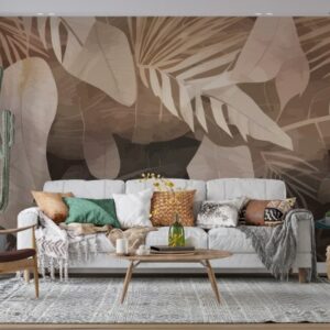 Seamless pattern with Tropical palm leaves  Fabric Wallpaper Covers an area ​​up to 4.2mX3m with adhesive  and smoothing tool