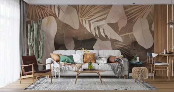 Seamless pattern with Tropical palm leaves  Fabric Wallpaper Covers an area ​​up to 4.2mX3m with adhesive  and smoothing tool