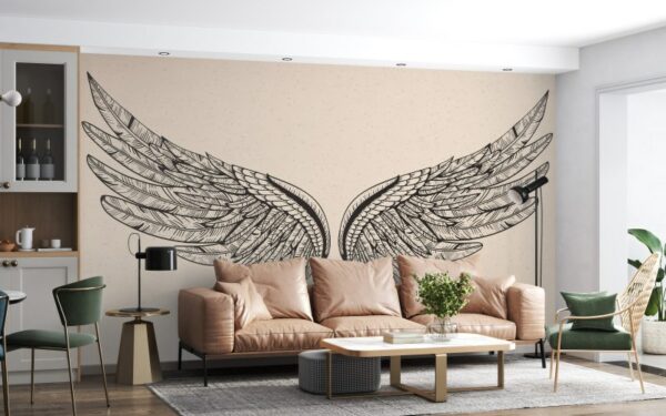 Classical Vintage Wings Fabric Wallpaper Covers an area ​​up to 4.2mX3m with adhesive  and smoothing tool