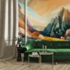 Landscape of high mountain peaks Colored mountains  Fabric Wallpaper Covers an area ​​up to 4.2mX3m with adhesive  and smoothing tool