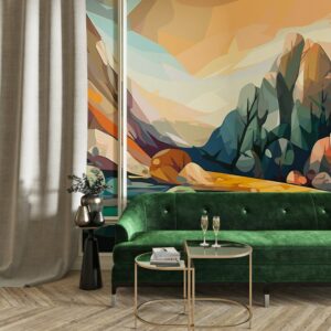 Landscape of high mountain peaks Colored mountains  Fabric Wallpaper Covers an area ​​up to 4.2mX3m with adhesive  and smoothing tool