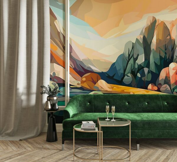 Landscape of high mountain peaks Colored mountains  Fabric Wallpaper Covers an area ​​up to 4.2mX3m with adhesive  and smoothing tool