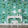 Green leaves with cups of Tea seamless pattern  Fabric Wallpaper Covers an area ​​up to 4.2mX3m with adhesive  and smoothing tool