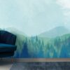 Foggy Mountain Forest Landscape  Fabric Wallpaper Covers an area ​​up to 4.2mX3m with adhesive  and smoothing tool