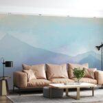 Abstract Blue Mountains Fabric Wallpaper Covers an area ​​up to 4.2mX3m with adhesive  and smoothing tool