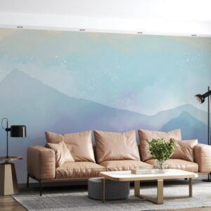 Abstract Blue Mountains Fabric Wallpaper Covers an area ​​up to 4.2mX3m with adhesive  and smoothing tool