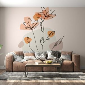 Watercolor Abstract Flower Line Art Fabric Wallpaper Covers an area ​​up to 4.2mX3m with adhesive  and smoothing tool