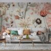 Flowers pattern paper backgrounds  Fabric Wallpaper Covers an area ​​up to 4.2mX3m with adhesive  and smoothing tool