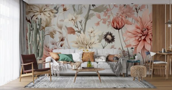 Flowers pattern paper backgrounds  Fabric Wallpaper Covers an area ​​up to 4.2mX3m with adhesive  and smoothing tool