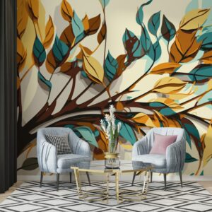 Autumn leaves Fabric Wallpaper Covers an area ​​up to 4.2mX3m with adhesive  and smoothing tool