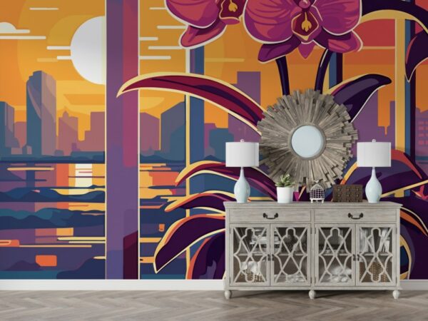 Tropical flower in multi color  Fabric Wallpaper Covers an area ​​up to 4.2mX3m with adhesive  and smoothing tool