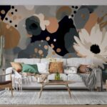 Bright Hand Drawn Flowers  Fabric Wallpaper Covers an area ​​up to 4.2mX3m with adhesive  and smoothing tool