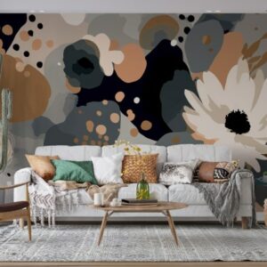 Bright Hand Drawn Flowers  Fabric Wallpaper Covers an area ​​up to 4.2mX3m with adhesive  and smoothing tool