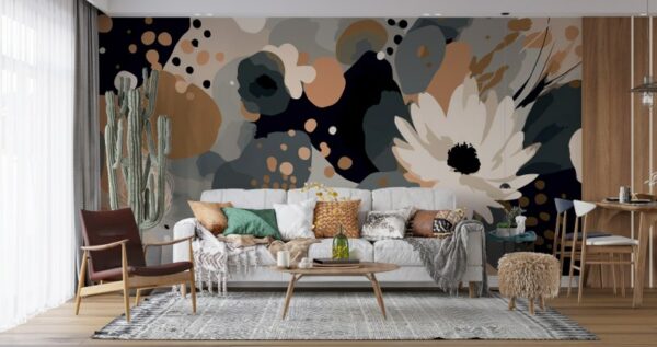 Bright Hand Drawn Flowers  Fabric Wallpaper Covers an area ​​up to 4.2mX3m with adhesive  and smoothing tool