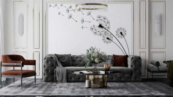 Dandelion Blowing in Wind Fabric Wallpaper Covers an area ​​up to 4.2mX3m with adhesive  and smoothing tool