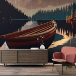 Harbor with boat on the water at sorrento italy Fabric Wallpaper Covers an area ​​up to 4.2mX3m with adhesive  and smoothing tool