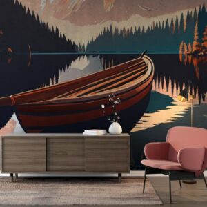 Harbor with boat on the water at sorrento italy Fabric Wallpaper Covers an area ​​up to 4.2mX3m with adhesive  and smoothing tool