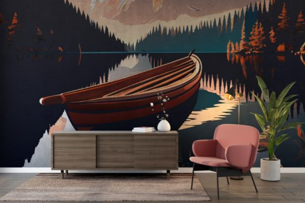 Harbor with boat on the water at sorrento italy Fabric Wallpaper Covers an area ​​up to 4.2mX3m with adhesive  and smoothing tool