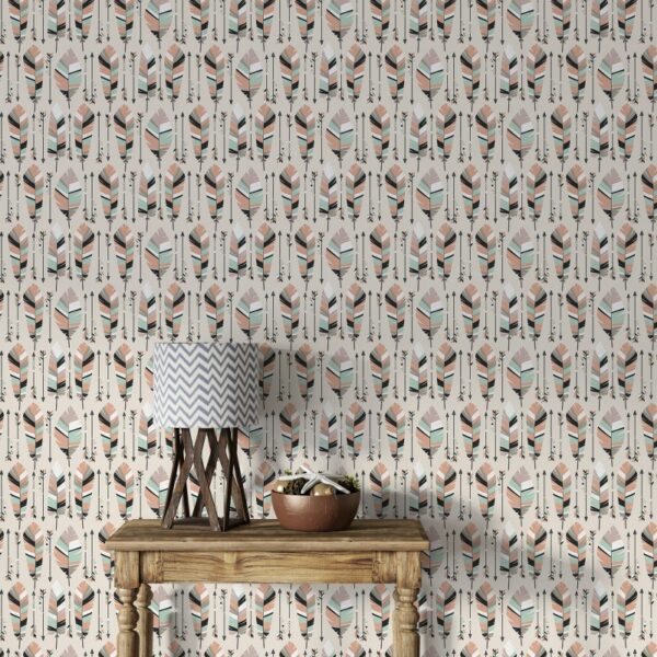 Boho seamless pattern with arrows and feathers Background Fabric Wallpaper Covers an area ​​up to 4.2mX3m with adhesive  and smoothing tool