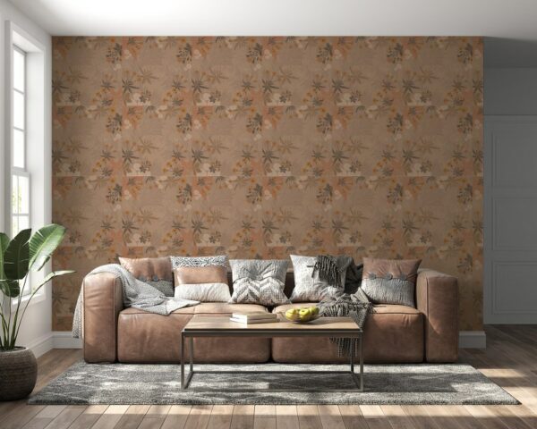 Pattern from Different Leaves of Trees Fabric Wallpaper Covers an area ​​up to 4.2mX3m with adhesive  and smoothing tool