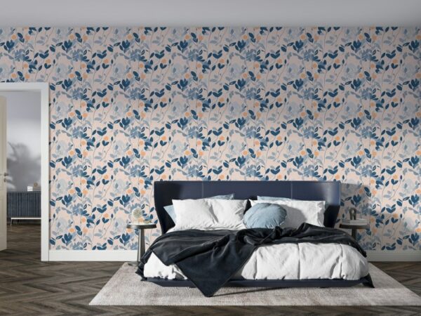 Illustration of Various Colorful Foliage Fabric Wallpaper Covers an area ​​up to 4.2mX3m with adhesive  and smoothing tool