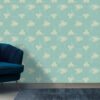 White flowers with cyan background Fabric Wallpaper Covers an area ​​up to 4.2mX3m with adhesive  and smoothing tool