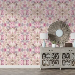 Peony Grunge Texture Design with Old Geometric Patterns Fabric Wallpaper Covers an area ​​up to 4.2mX3m with adhesive  and smoothing tool
