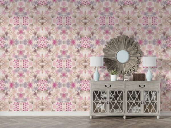 Peony Grunge Texture Design with Old Geometric Patterns Fabric Wallpaper Covers an area ​​up to 4.2mX3m with adhesive  and smoothing tool