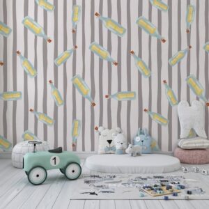 Abstract seamless pattern with simple random bottles with message ornament Fabric Wallpaper Covers an area ​​up to 4.2mX3m with adhesive  and smoothing tool