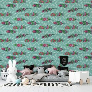 Abstract feathers seamless pattern  Fabric Wallpaper Covers an area ​​up to 4.2mX3m with adhesive  and smoothing tool