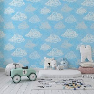 Clouds in the blue sky seamless pattern Fabric Wallpaper Covers an area ​​up to 4.2mX3m with adhesive  and smoothing tool
