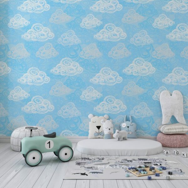 Clouds in the blue sky seamless pattern Fabric Wallpaper Covers an area ​​up to 4.2mX3m with adhesive  and smoothing tool