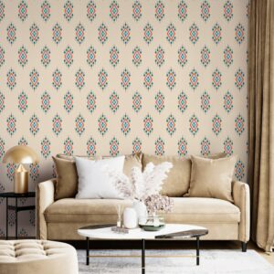 Ethnic oriental ikat seamless pattern Fabric Wallpaper Covers an area ​​up to 4.2mX3m with adhesive  and smoothing tool