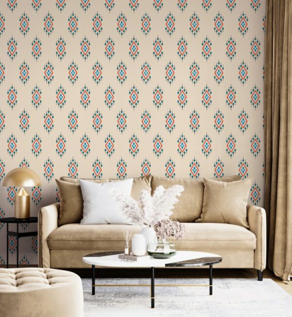 Ethnic oriental ikat seamless pattern Fabric Wallpaper Covers an area ​​up to 4.2mX3m with adhesive  and smoothing tool