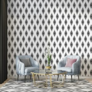 Black and white seamless pattern background Fabric Wallpaper Covers an area ​​up to 4.2mX3m with adhesive  and smoothing tool