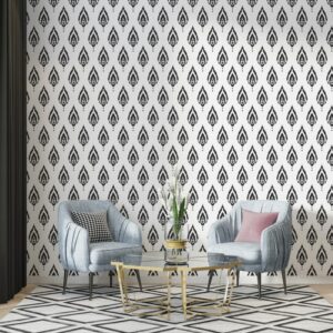 Black White Seamless Background Ethnic Fabric Wallpaper Covers an area ​​up to 4.2mX3m with adhesive  and smoothing tool