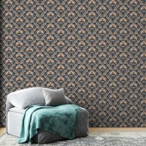 Seamless background in the style of Damascus Fabric Wallpaper Covers an area ​​up to 4.2mX3m with adhesive  and smoothing tool