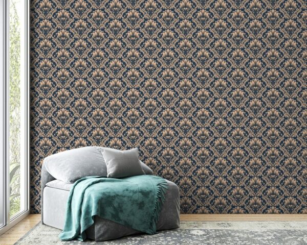 Seamless background in the style of Damascus Fabric Wallpaper Covers an area ​​up to 4.2mX3m with adhesive  and smoothing tool