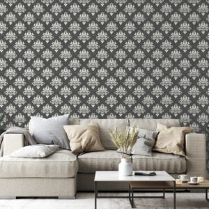 Classical luxury old fashioned damask ornament Fabric Wallpaper Covers an area ​​up to 4.2mX3m with adhesive  and smoothing tool